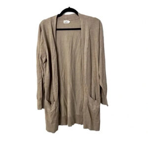 Cielo Women's Long Sleeve Tan Open-Front Long Boyfriend Cardigan Size L GUC